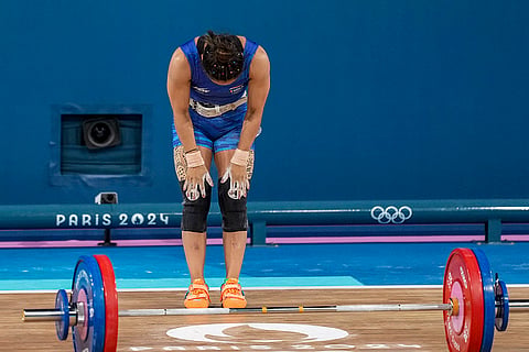 Mirabai Chanu during women's 49kg weightlifting event